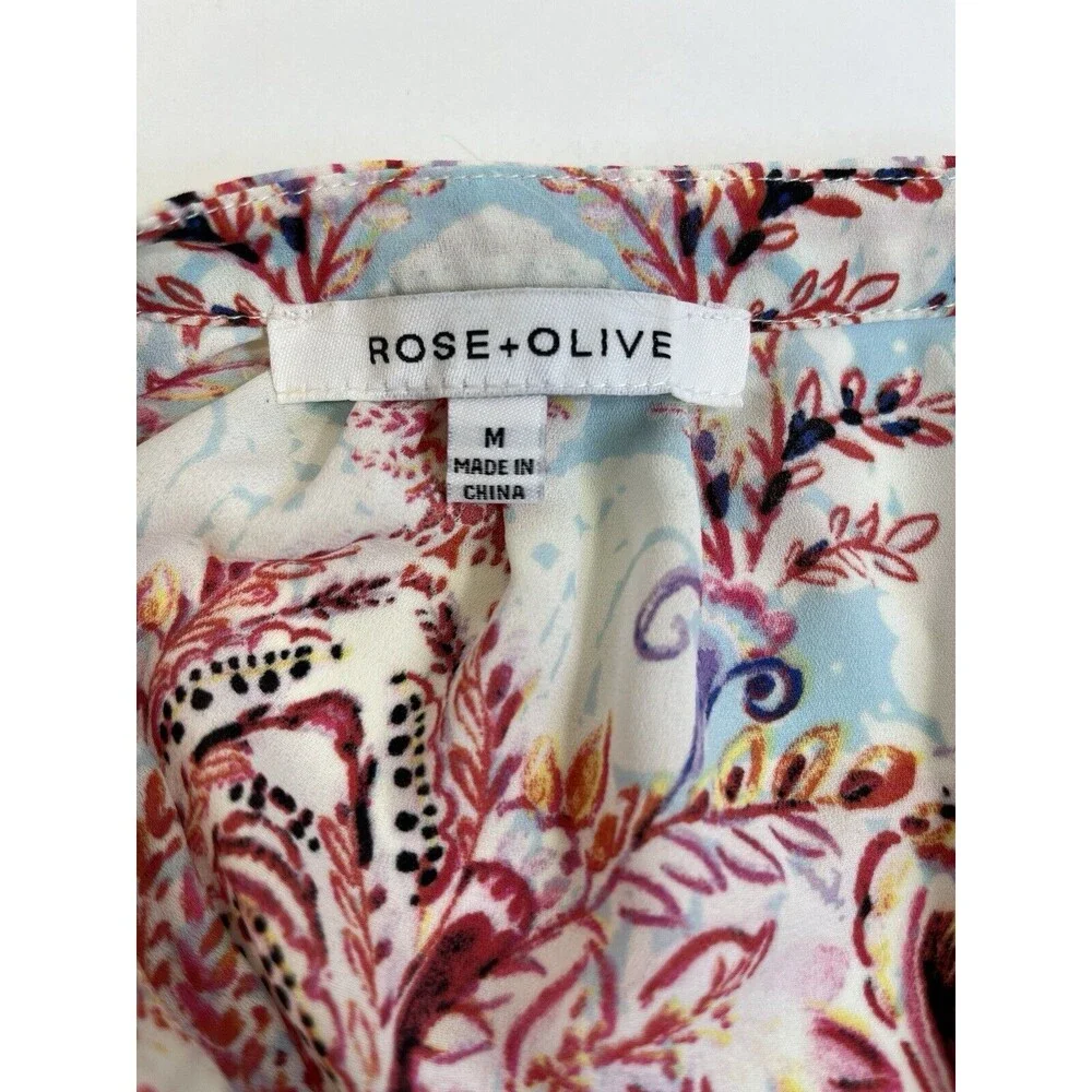 Rose & Olive Sleeveless Peasant Style Blouse, Tie Neck,‎ Gorgeous Colors, Sz Med - Picture 2 of 11